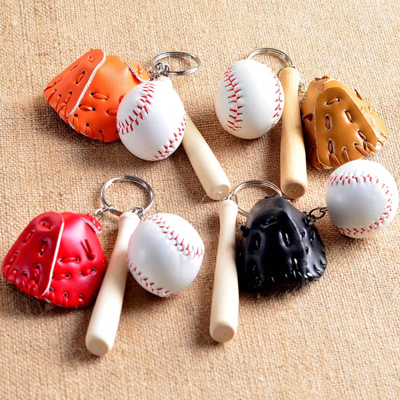 Mini chaveiro de luva de beisebol de madeira de morcego de madeira