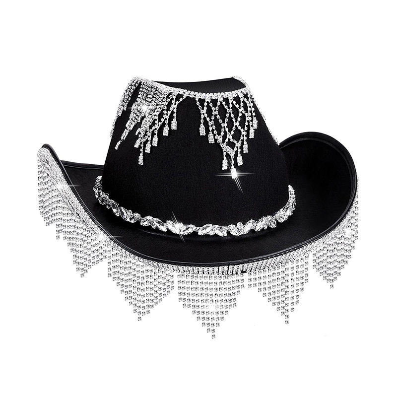 Chapéu de cowboy com franjas e glitter diamante Bling