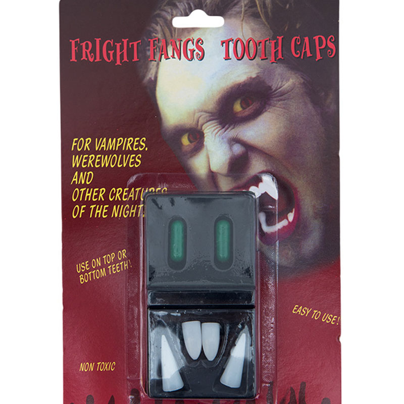 A volume presa de plástico retrátil dentes vampiros e sangue falso