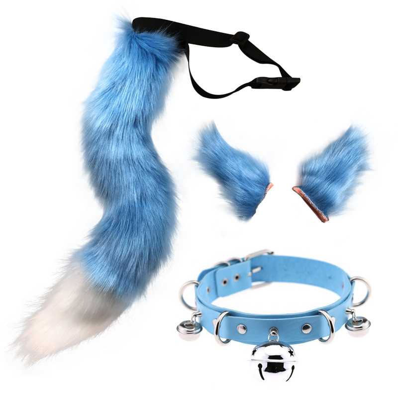 Orelhas de gato e traje de cosplay de cauda de animais de lobo raposa