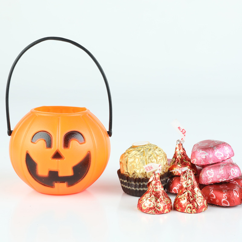 Balde de abóbora Jack-o-lantern para pote de doces de plástico infantil