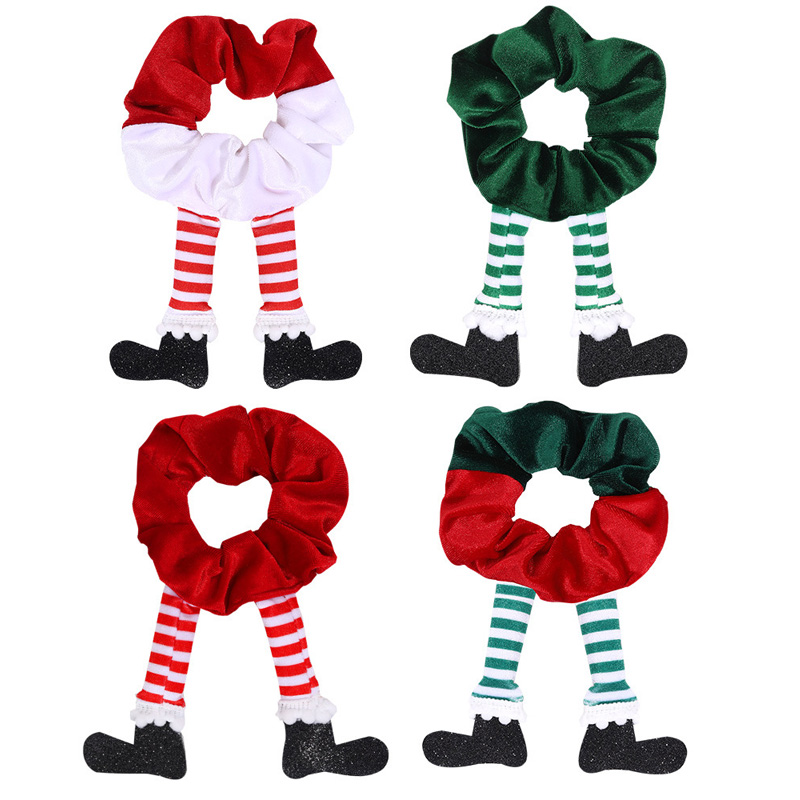 Natal Papai Noel Claus Elk Velvet Hair Scrunchie