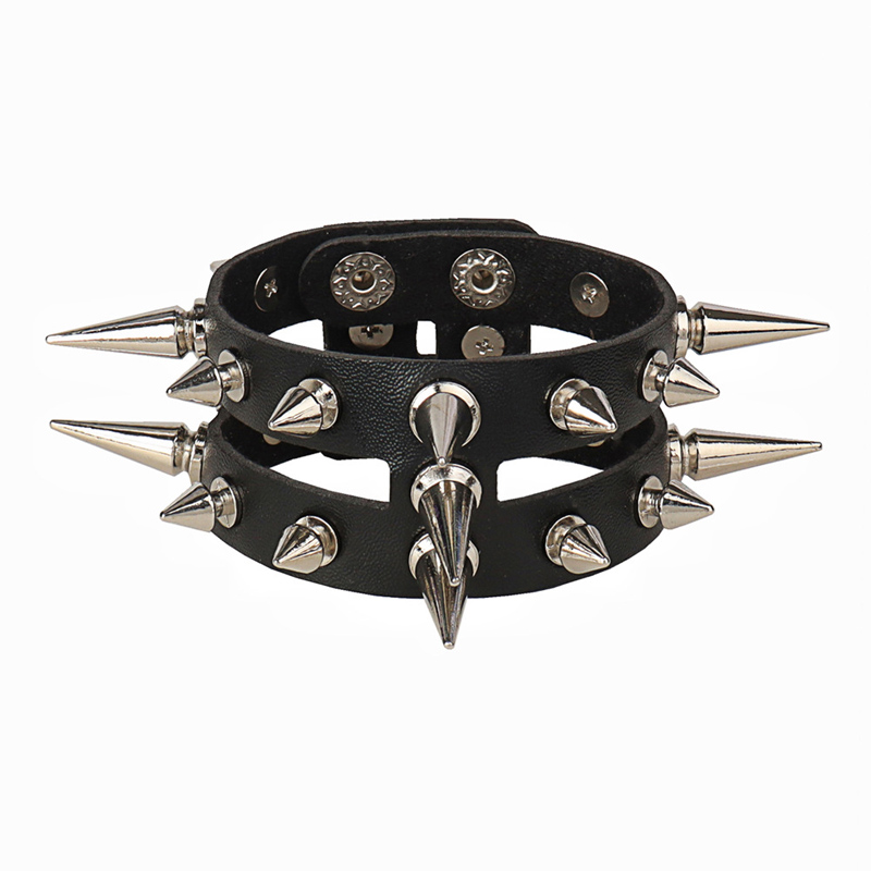 Pulseira punk rock cuspidal cravejada