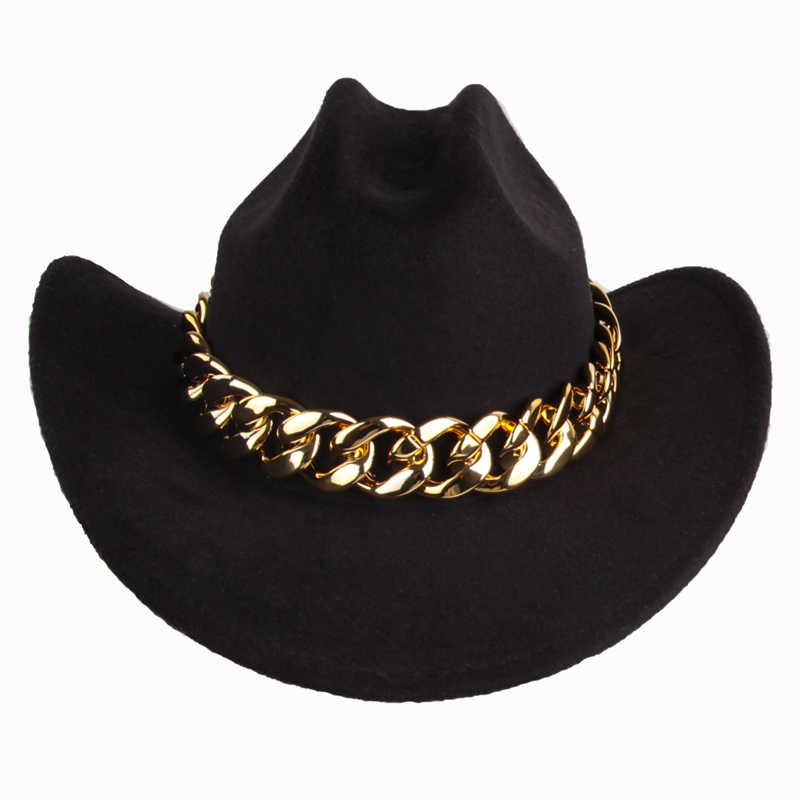 Chapéu de cowboy com corrente personalizada combinando com a moda