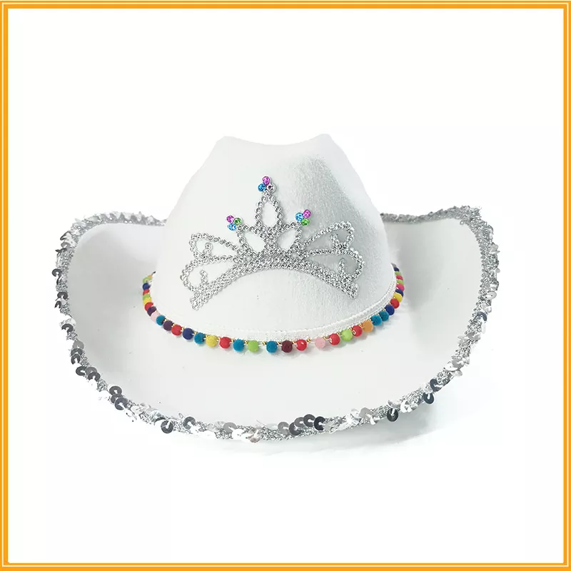 Chapéu de cowboy de feltro com borda colorida de pompom