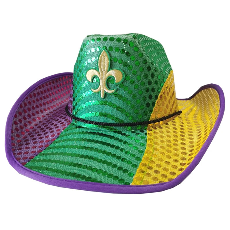 Chapéu de cowboy de lantejoulas para festival para carnaval