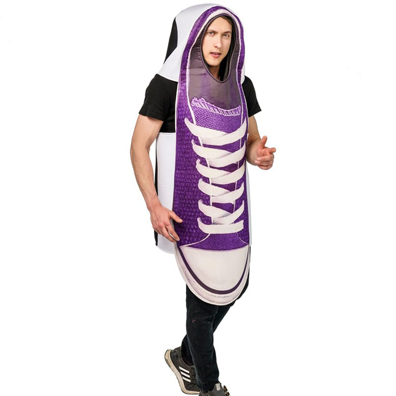 Traje de sapato de tela roxa de sapatos engraçados