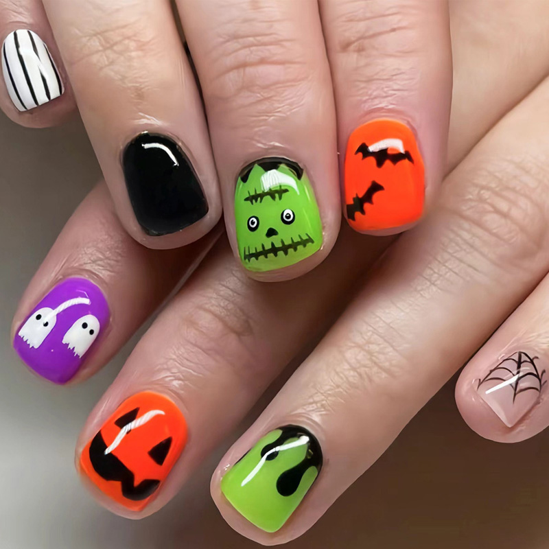 Halloween Bats e Spider Web Unhas Falsas