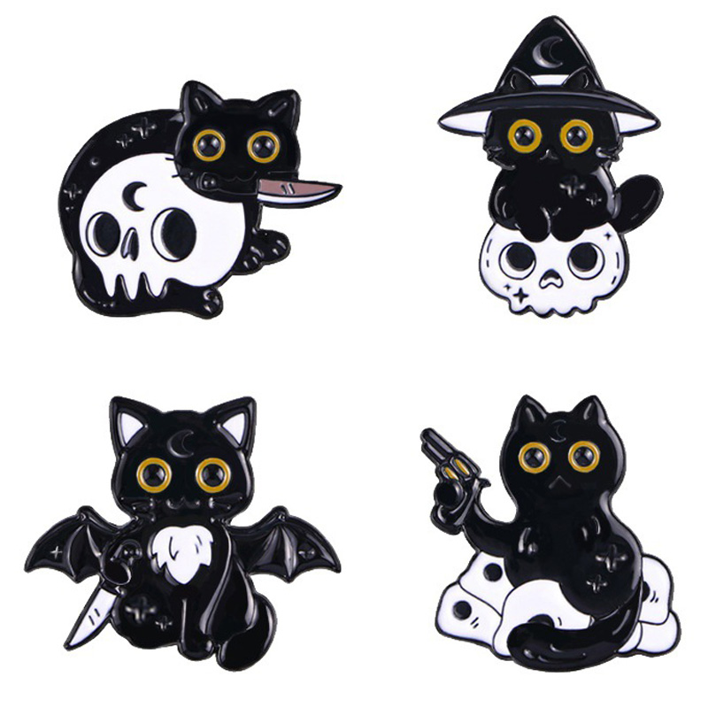 Broche de morcego gato preto para presente de Halloween