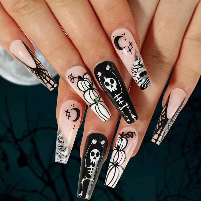 Série de Halloween unhas falsas