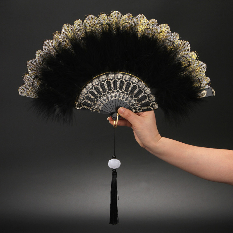 Leques dobráveis ​​de penas coloridas Lolita