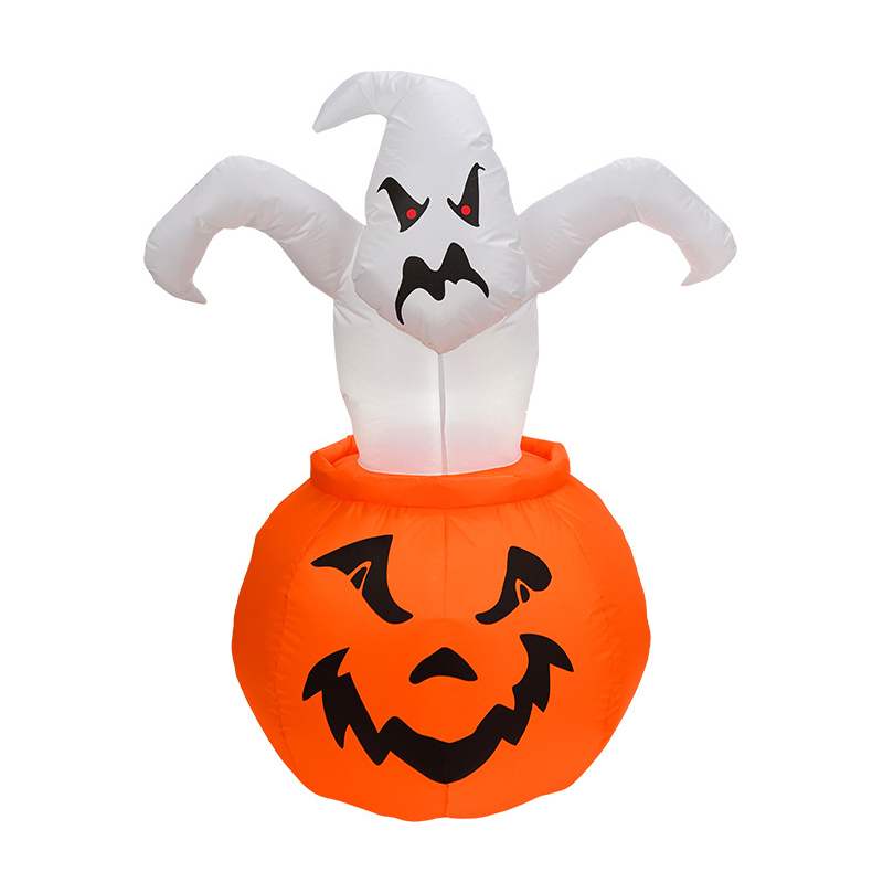 Decoração inflável de abóbora fantasma branca luminosa