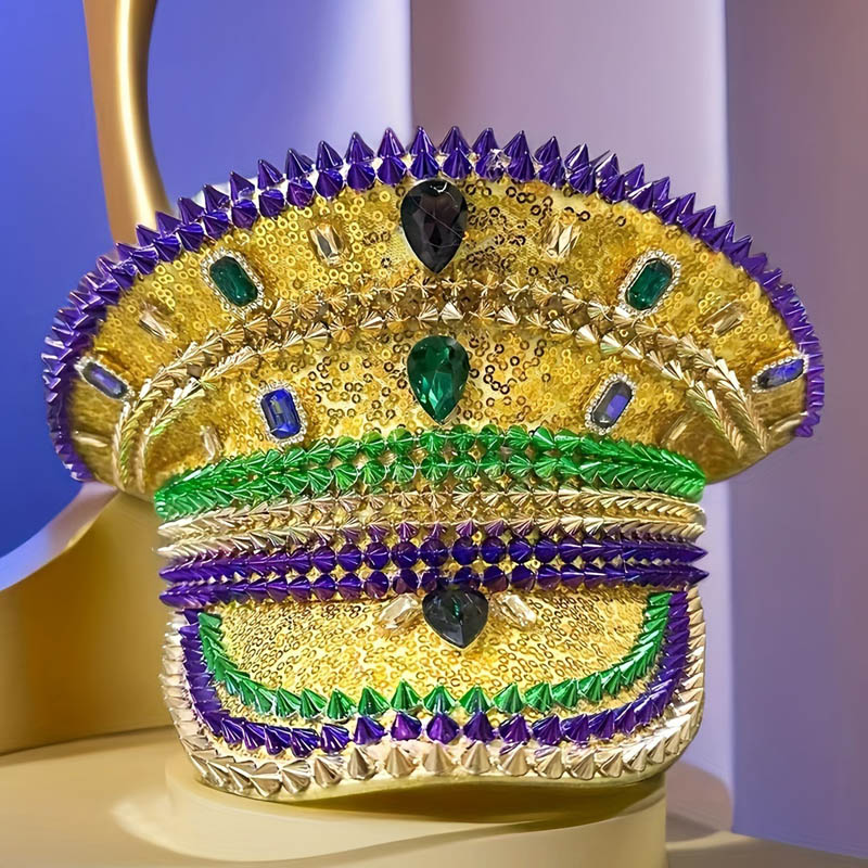 Chapéu de lantejoulas e diamantes do Mardi Gras