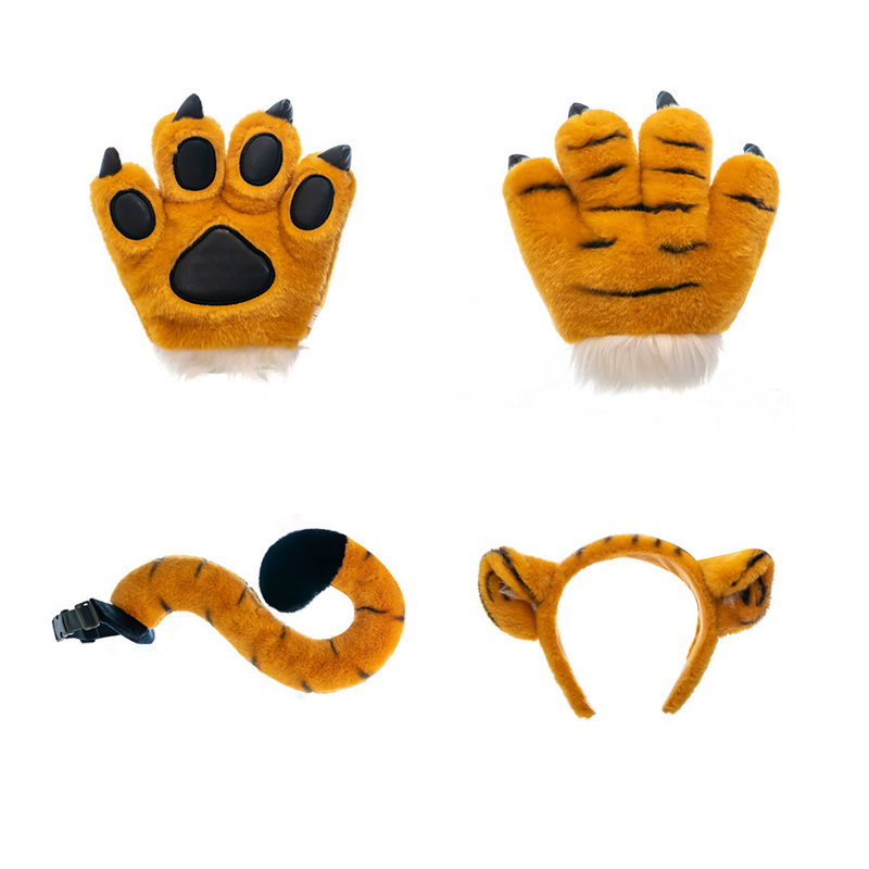 Conjunto de brinquedos de cauda de pata de tigre de pelúcia
