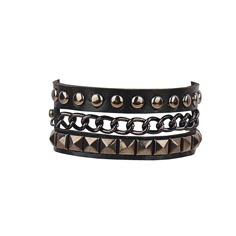 Pulseira cravejada de couro PU