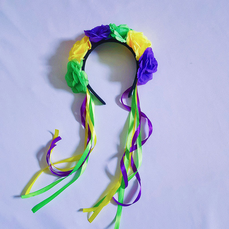Flores artificiais verdes amarelas roxas Bandada de fita de Grostain