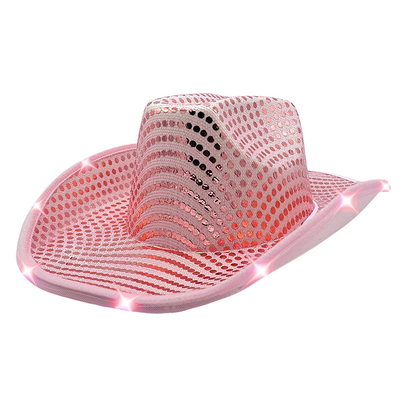 Chapéu de cowboy de lantejoulas com luz LED
