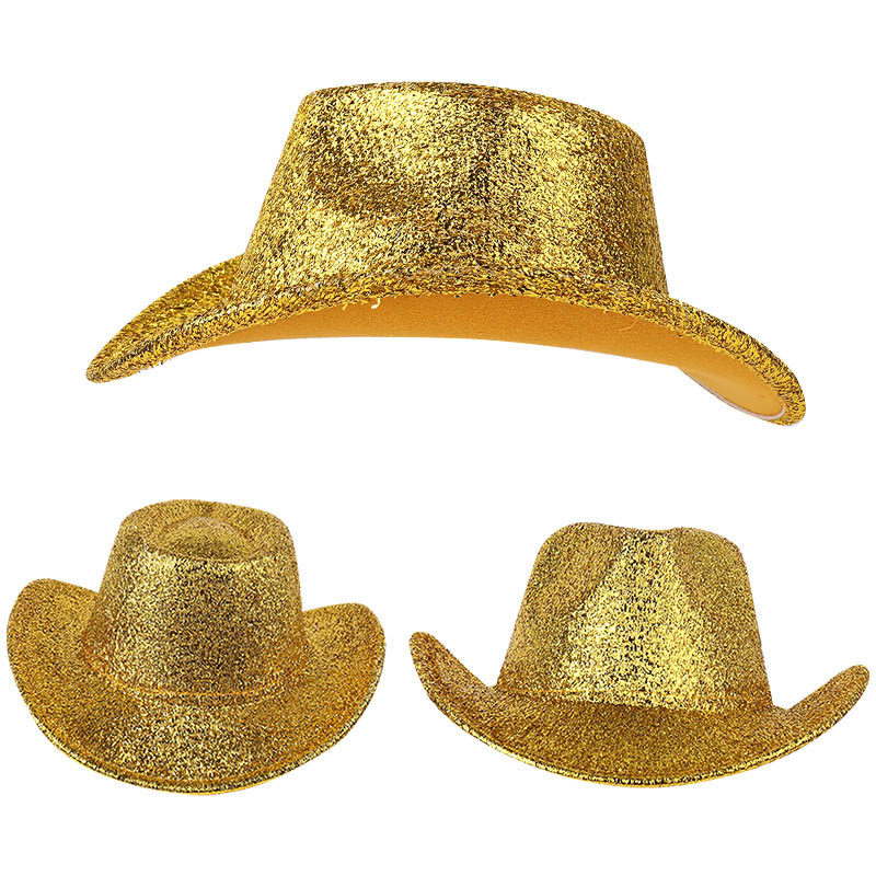 Chapéu de festa colorido prateado dourado brilhante PU chapéus de cowboy ocidentais